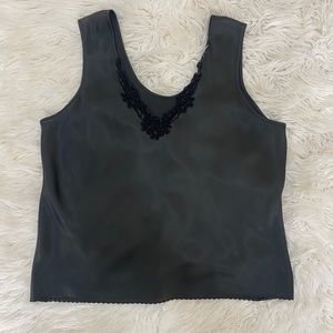 Vintage Satin & Lace Scallop Hem V Neck Wide Strap Camisole Blouse